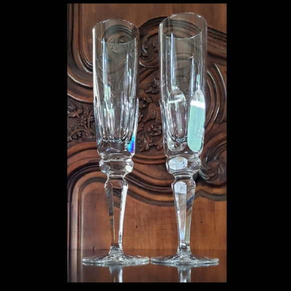 Ceska Crystal Other - (2) "Regency" Crystal Champagne 🍾 Flutes by Ceska 🇨🇿